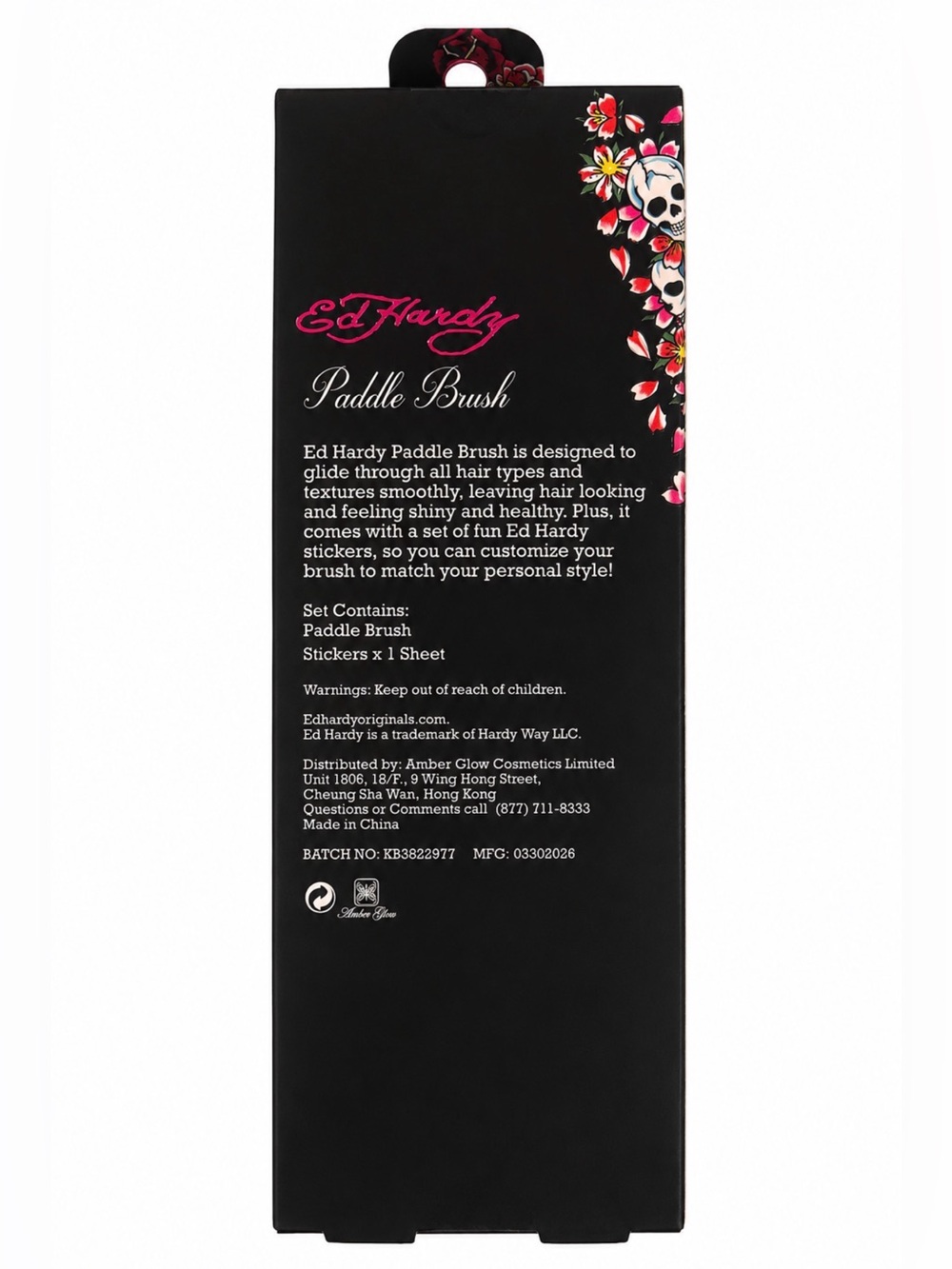 Ed Hardy Paddle Hair Brush NIB w/ Custom Sticker Sheet Black Pink Skull Rose - Picture 2 of 3